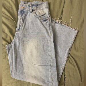 Primark Light Denim Frayed Wide Leg Jeans